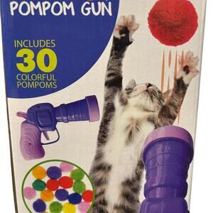 Cat Ball Gun Launcher Toy with 30pcs Colorful Stretch Plush Pom Pom Ball